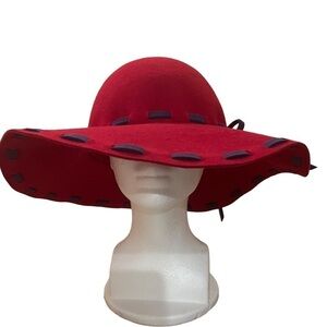 Cheveux Red & Purple 100% Wool Wide Brim Floppy Hat 15”